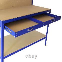 Workshop Workbench With Pegboard And Drawer Heavy-Duty Garage Metal Tool Storage