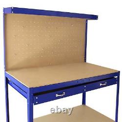 Workshop Workbench With Pegboard And Drawer Heavy-Duty Garage Metal Tool Storage